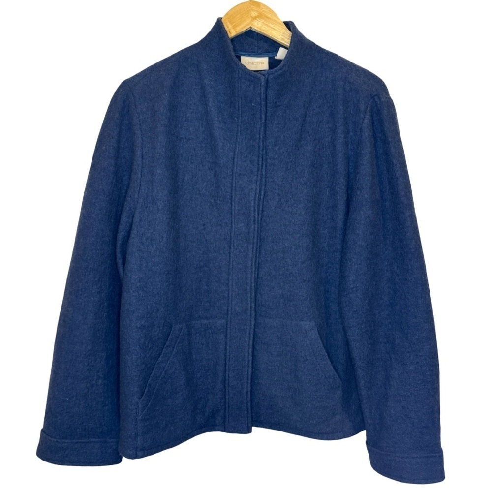 Chicos WoolSnap button Up jacket in blue Size 2